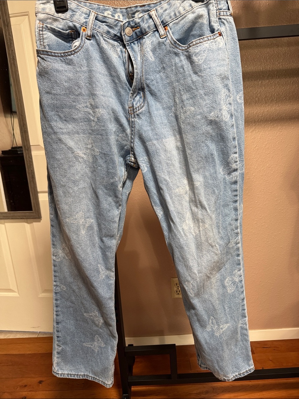 Light Blue Denim Jeans S.O.N.G brand with Subtle Butterfly Print